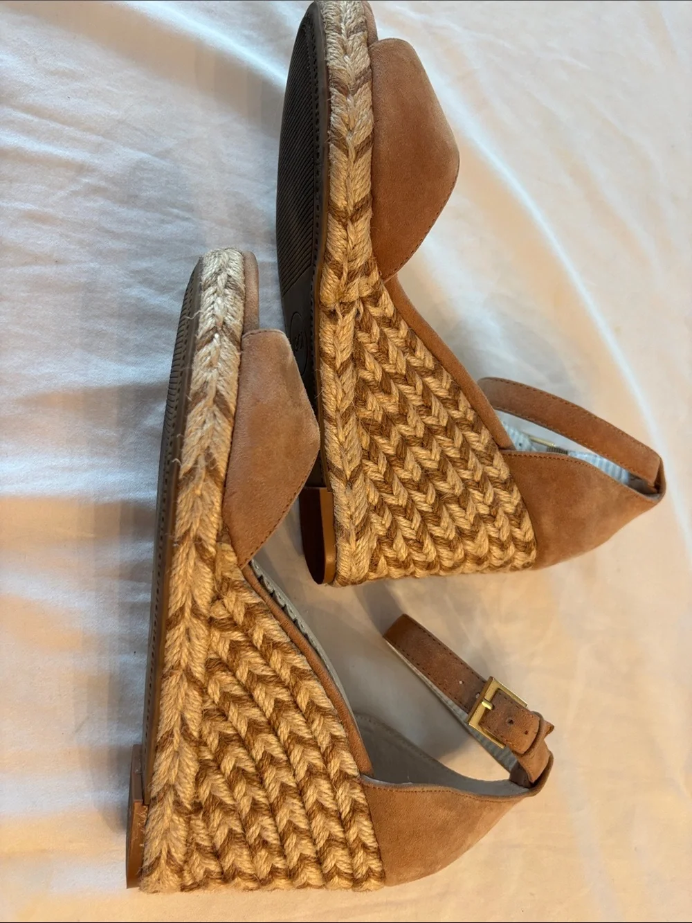 Women's Tan Suede Ankle-Strap Wedge Sandals